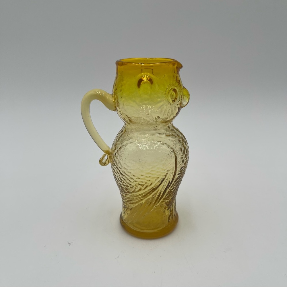 Kanawha Glass Owl Pitcher Creamer Yellow Gold Amber Vintage Mid Century - Picture 2 of 8